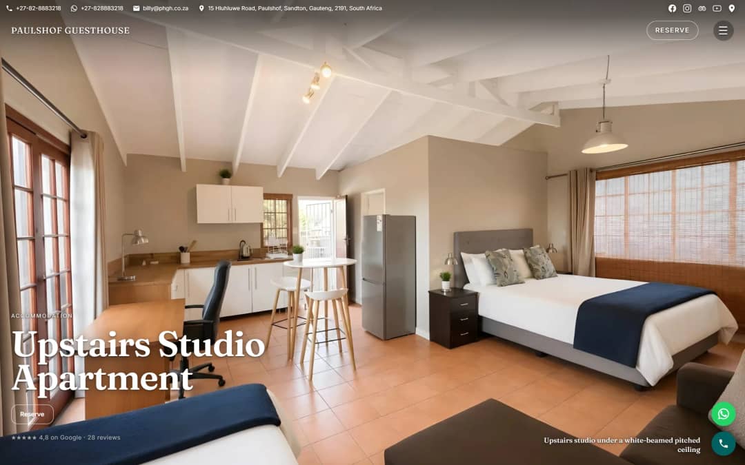 The Upstairs Studio Apartment’s page at Paulshof Guesthouse, a guest house site built on OwnerPilot